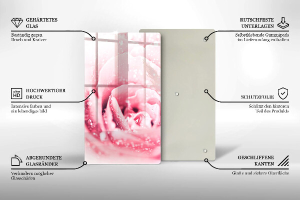 Üveg vágódeszka Harmatcseppek és rózsavirág