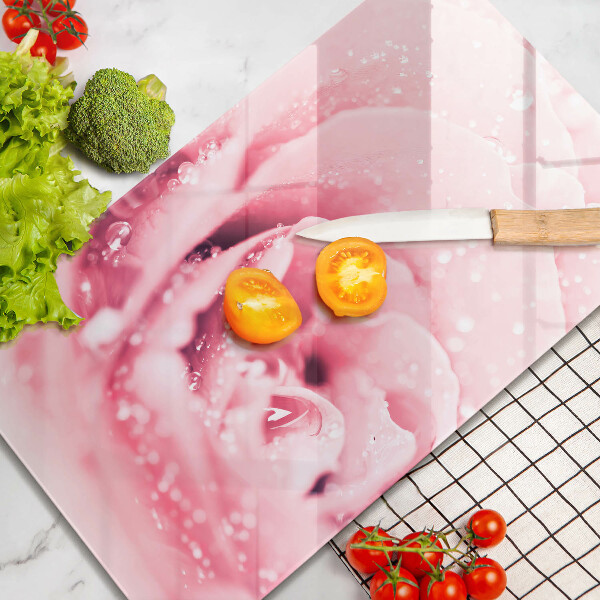 Üveg vágódeszka Harmatcseppek és rózsavirág
