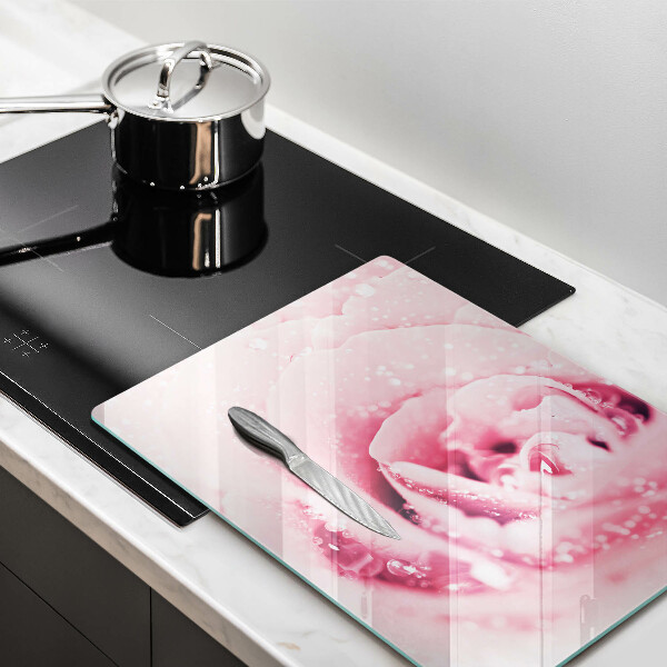 Üveg vágódeszka Harmatcseppek és rózsavirág