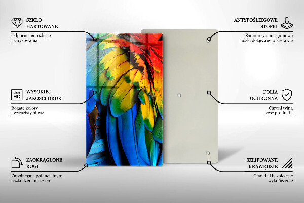 Üveg vágódeszka Színes papagáj toll