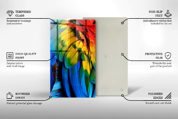 Üveg vágódeszka Színes papagáj toll