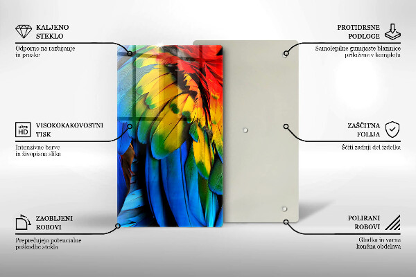 Üveg vágódeszka Színes papagáj toll