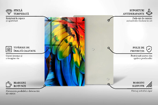 Üveg vágódeszka Színes papagáj toll