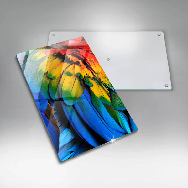 Üveg vágódeszka Színes papagáj toll