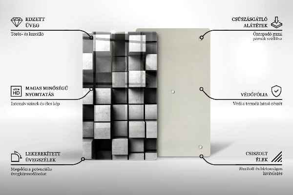 Üveg vágódeszka Absztrakt 3D négyzetek