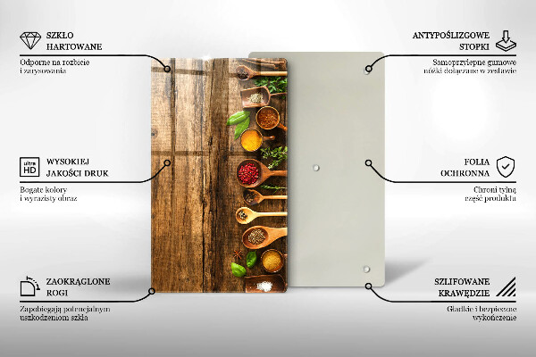 Üveg vágódeszka Fakanál fűszerek