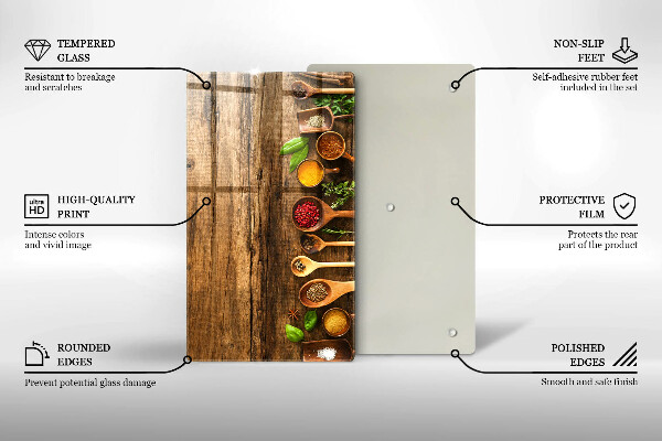 Üveg vágódeszka Fakanál fűszerek