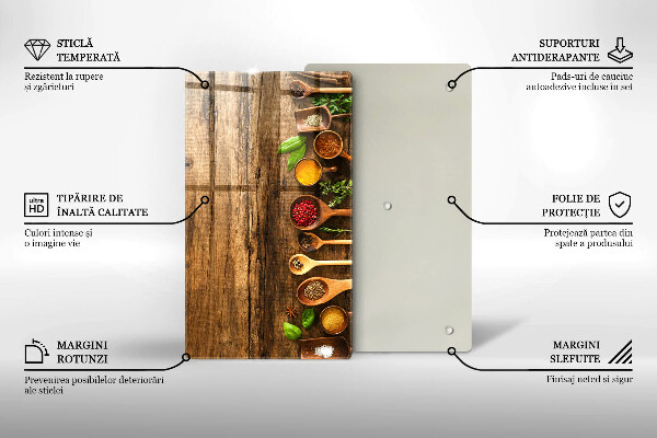 Üveg vágódeszka Fakanál fűszerek