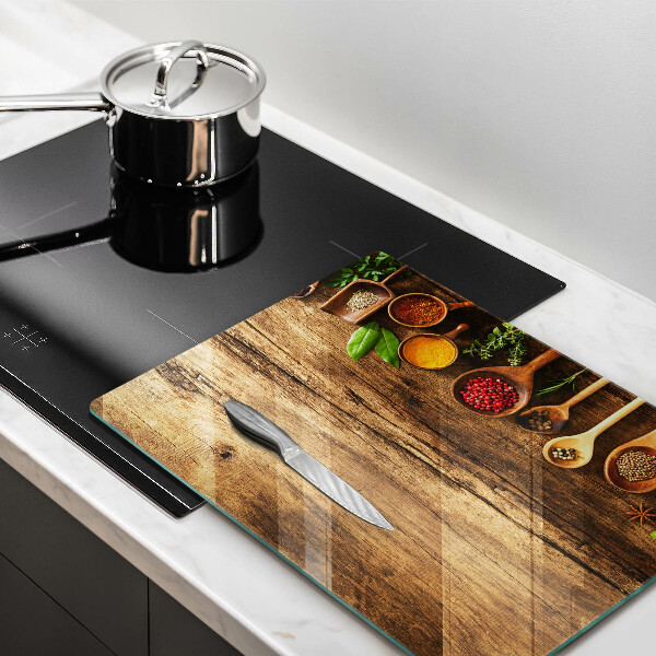 Üveg vágódeszka Fakanál fűszerek