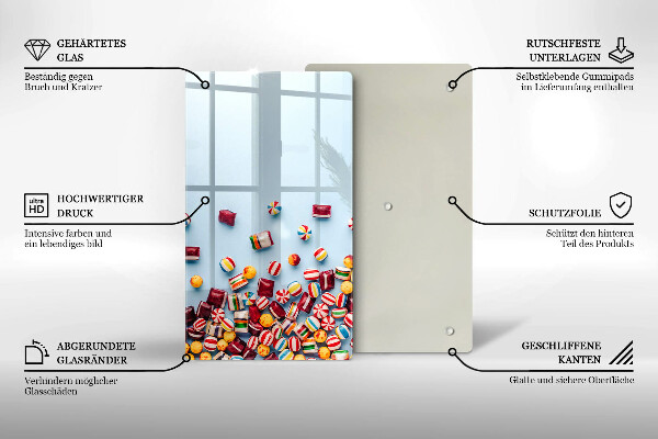 Üveg vágódeszka Színes cukorkák