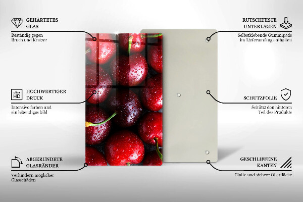 Üveg vágódeszka Közeli kép a cseresznye