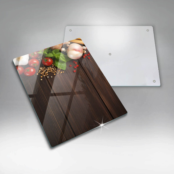 Üveg vágódeszka Zöldségek az asztalon