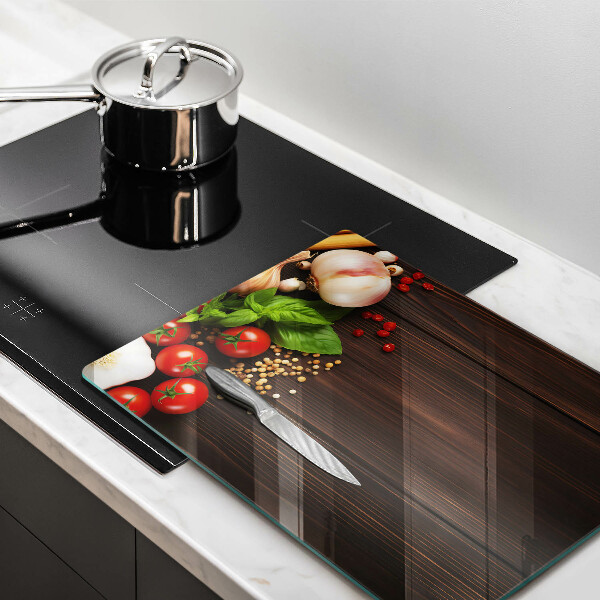 Üveg vágódeszka Zöldségek az asztalon