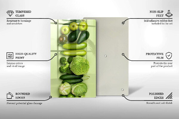Üveg vágódeszka Zöld gyümölcsök és zöldségek