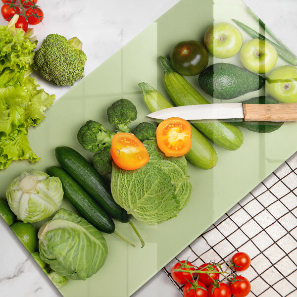 Üveg vágódeszka Zöld gyümölcsök és zöldségek