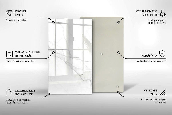 Üveg vágódeszka Finom fehér márvány