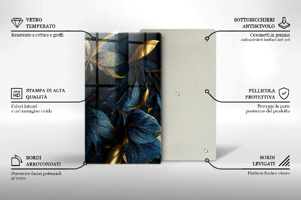 Üveg vágódeszka Dekoratív levelek arannyal