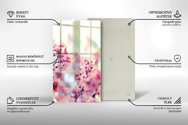 Üveg vágódeszka Tavaszi rózsaszín virágok