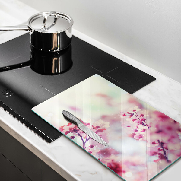 Üveg vágódeszka Tavaszi rózsaszín virágok