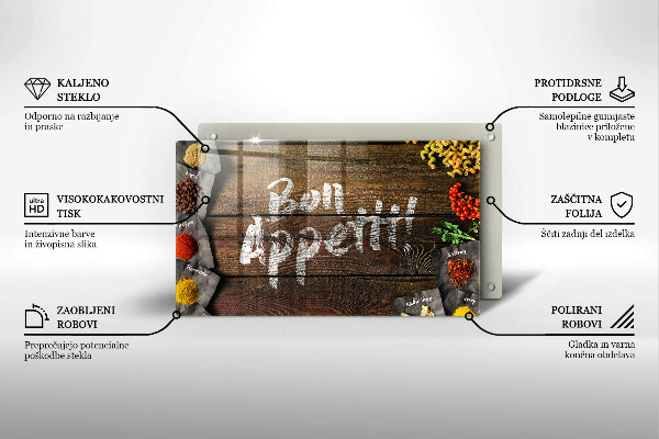 Üveg vágódeszka Bon Appetit feliratos táblák