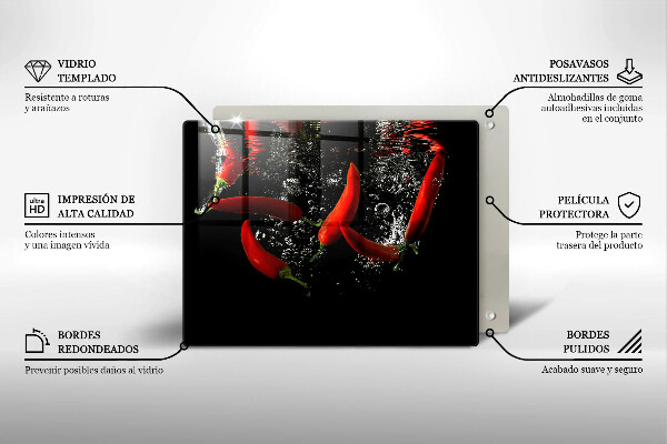 Üveg vágódeszka Chili paprika vízben