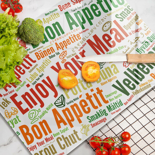 Üveg vágódeszka Feliratok Jó étvágyat nyelvek