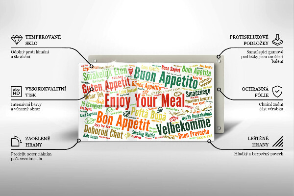Üveg vágódeszka Feliratok Jó étvágyat nyelvek