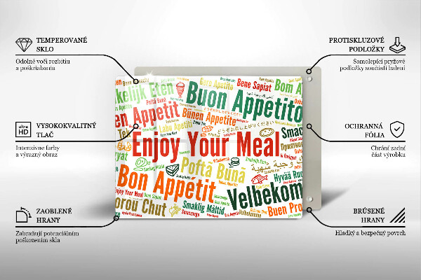 Üveg vágódeszka Feliratok Jó étvágyat nyelvek