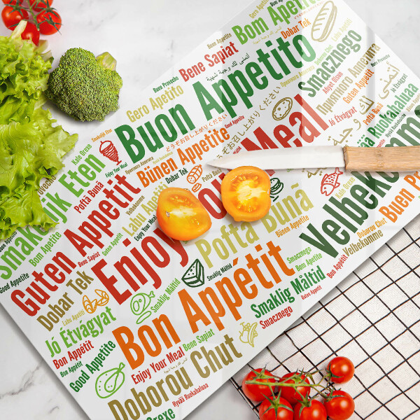 Üveg vágódeszka Feliratok Jó étvágyat nyelvek