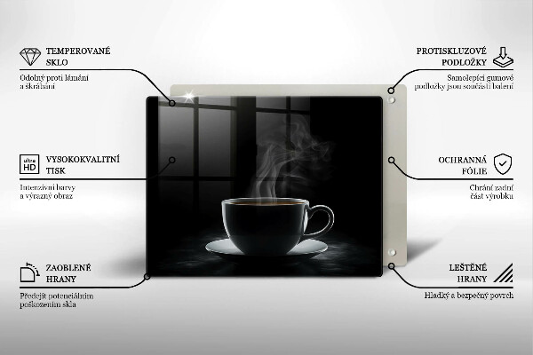 Üveg vágódeszka Forró csésze kávé