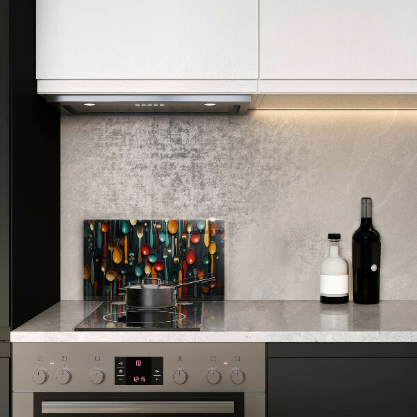 Üveg vágódeszka Színes kanalak és villák