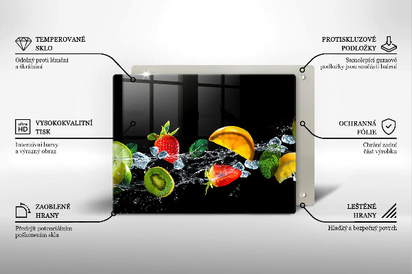 Üveg vágódeszka Gyümölcsök vízben