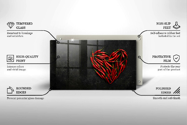 Üveg vágódeszka Chili paprika szív