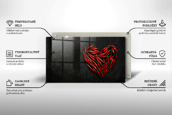 Üveg vágódeszka Chili paprika szív