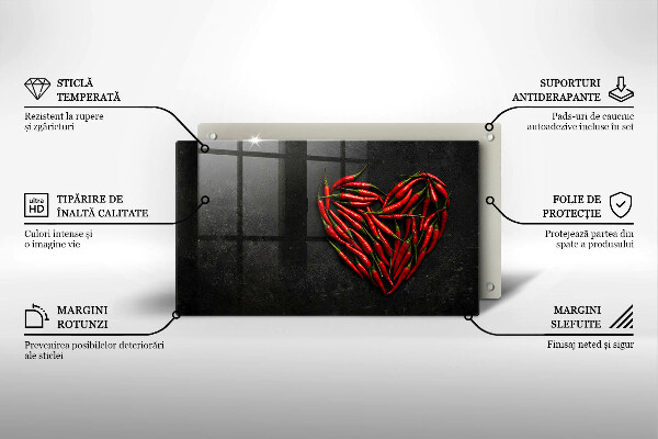 Üveg vágódeszka Chili paprika szív