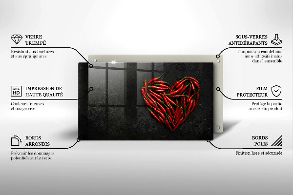 Üveg vágódeszka Chili paprika szív