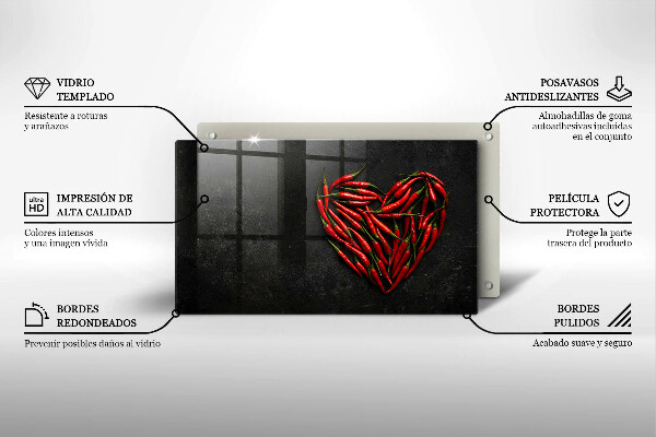 Üveg vágódeszka Chili paprika szív