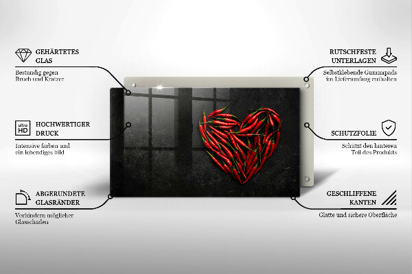 Üveg vágódeszka Chili paprika szív