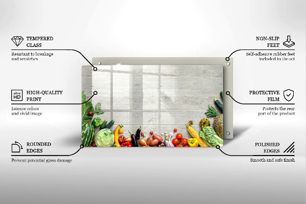 Üveg vágódeszka Zöldségek a táblákon