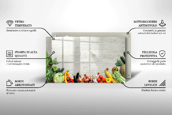 Üveg vágódeszka Zöldségek a táblákon