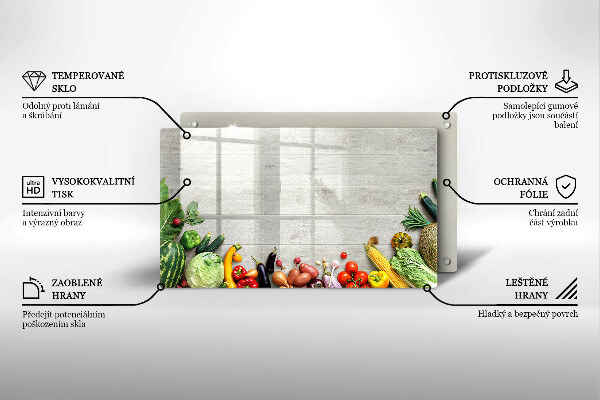 Üveg vágódeszka Zöldségek a táblákon