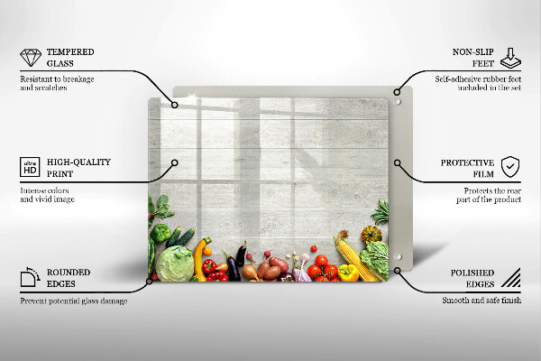 Üveg vágódeszka Zöldségek a táblákon