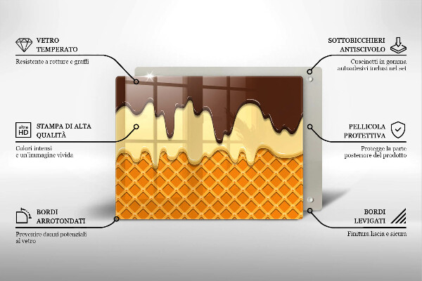 Üveg vágódeszka Fagylalt tölcsér illusztráció