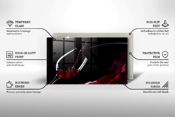 Üveg vágódeszka Egy pohár vörösbor