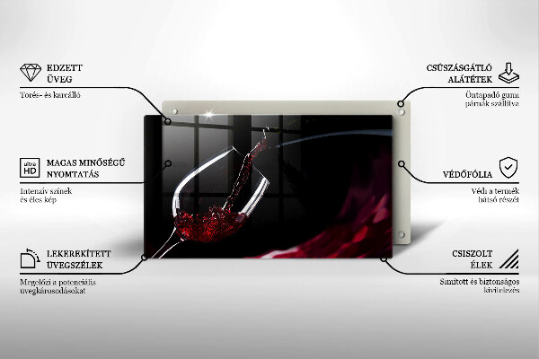 Üveg vágódeszka Egy pohár vörösbor