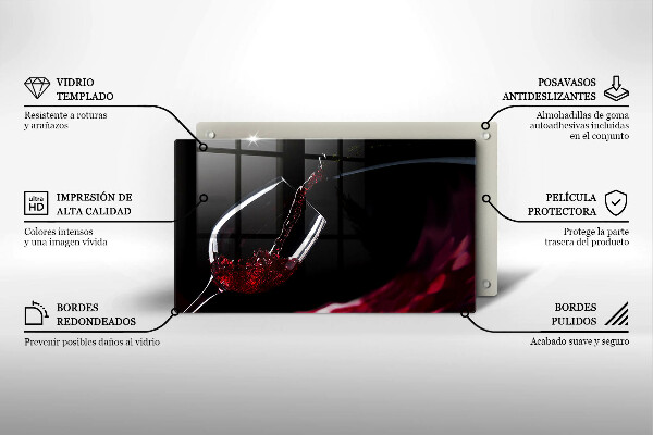 Üveg vágódeszka Egy pohár vörösbor