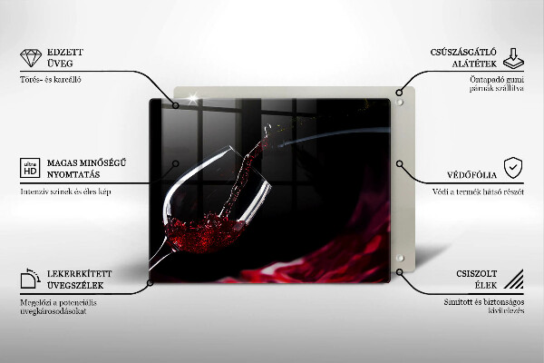 Üveg vágódeszka Egy pohár vörösbor