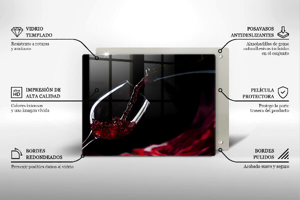 Üveg vágódeszka Egy pohár vörösbor