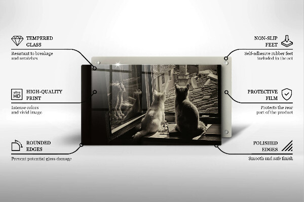 Üveg vágódeszka Macskák város és ablak