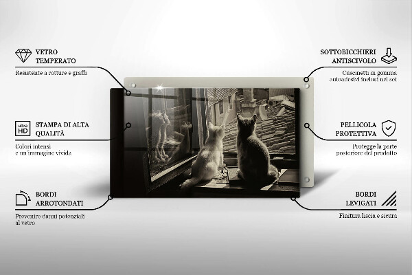 Üveg vágódeszka Macskák város és ablak